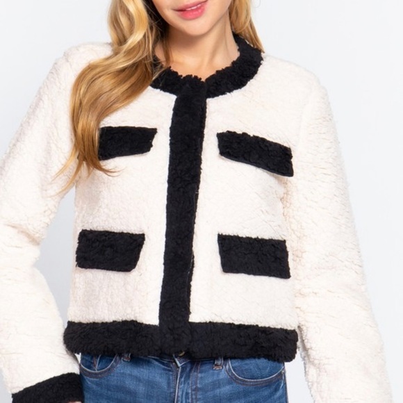 Faux Fur Cropped Jacket - White n Black - Picture 2 of 6
